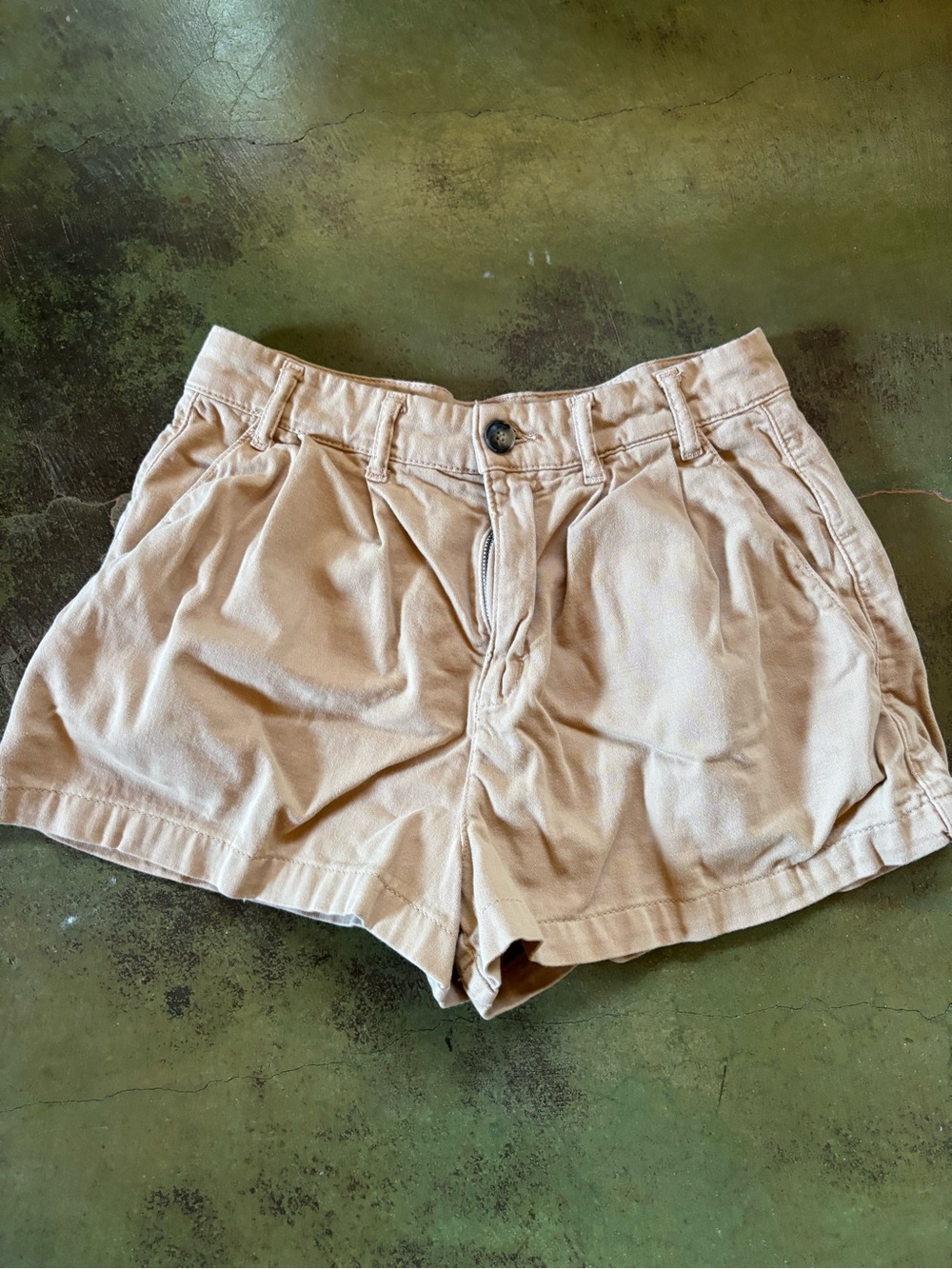 Free People High-Rise Pleated Chino Shorts - Tan